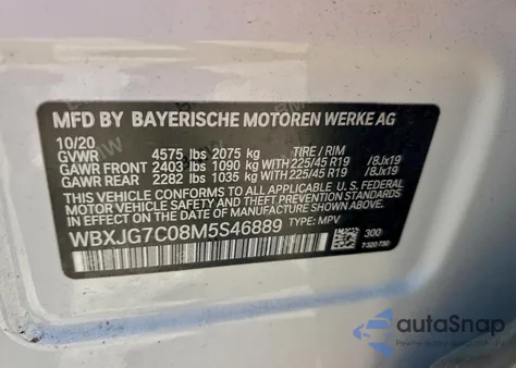 2021 BMW X1 Sdrive28I z USA, uszkodzony, nr VIN WBXJG7C08M5S46889